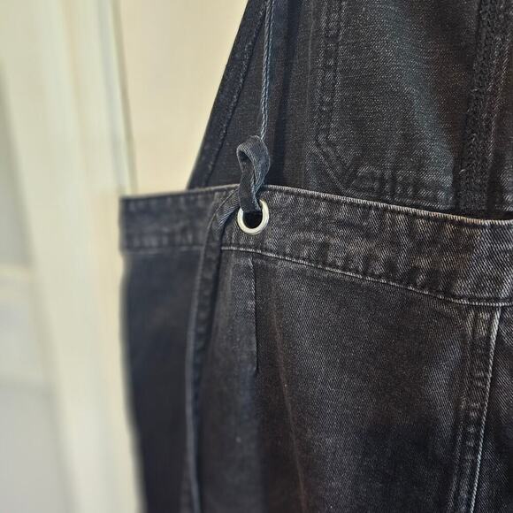 Black Denim Overalls Womens XL Adjustable Wide leg Utility Streetwear Relaxed - Picture 7 of 10